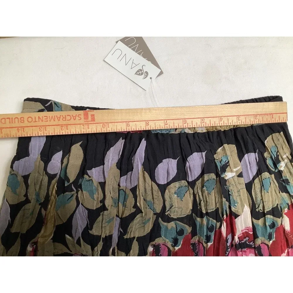 ANU Skirt with Scarf Wrap Black Rose Floral‎ Elastic Waist 2 Layer Boho Lace NWT
